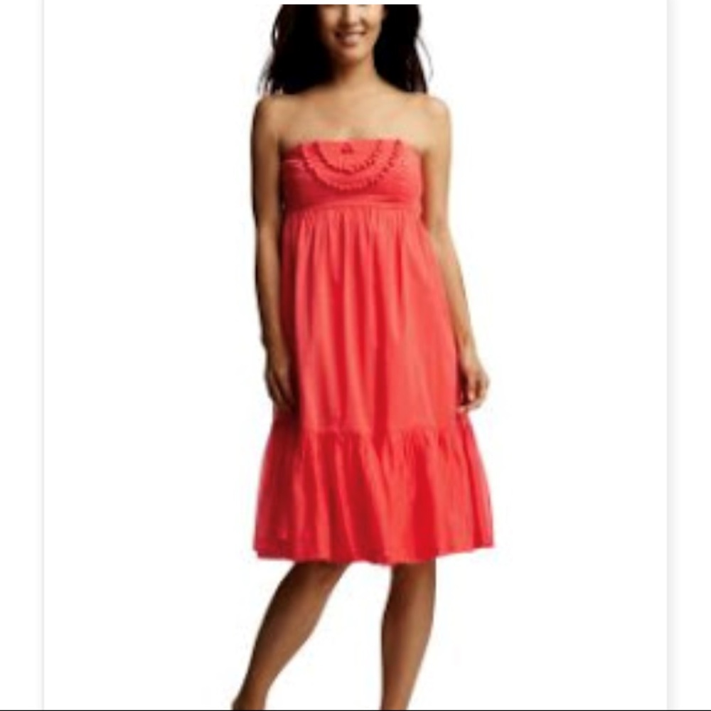 Gap Strapless Pom Pom Dress Boho Orange Ruffle 6